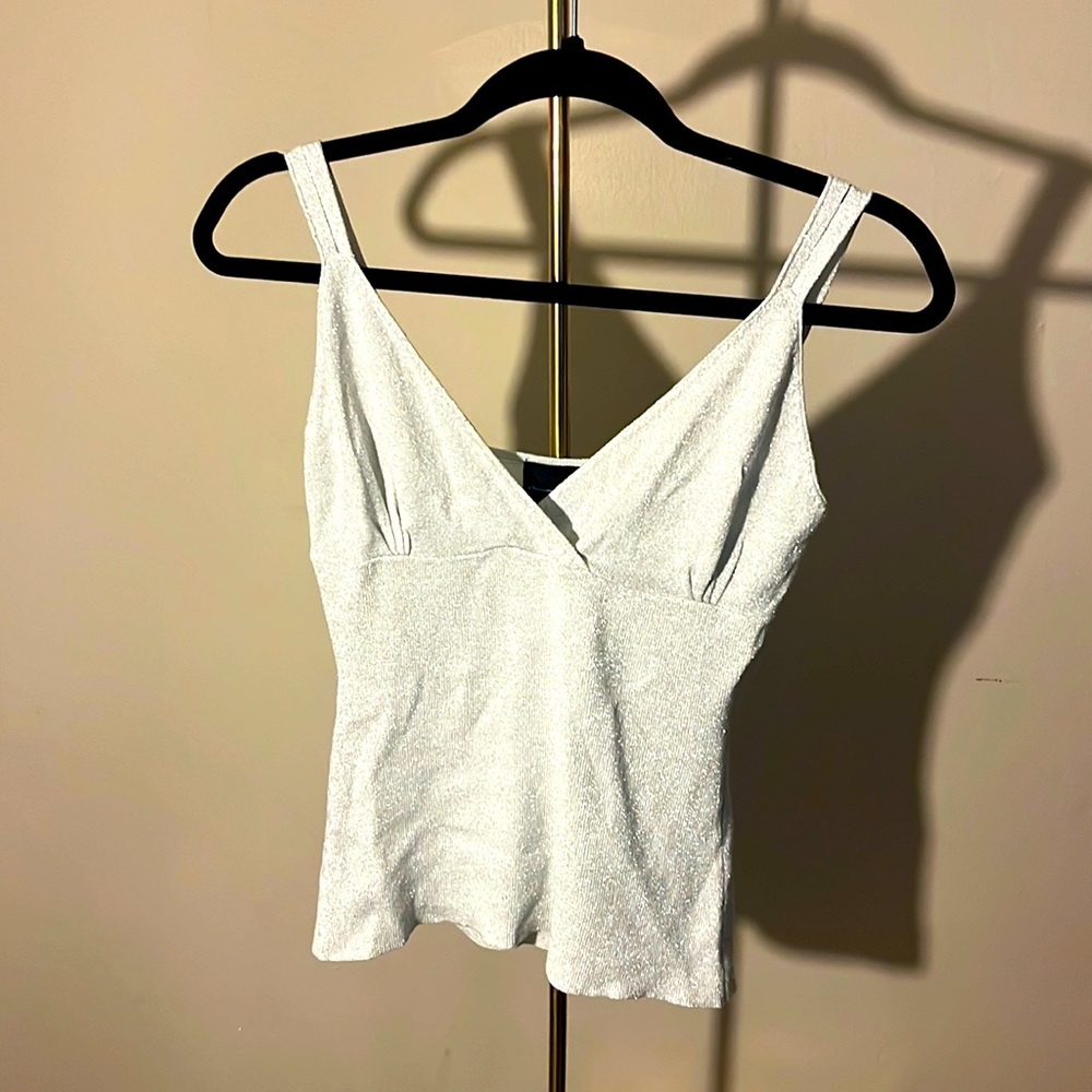 blue gray glitter knit tank